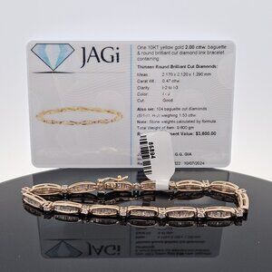 10K Yellow Gold 2.00TCW Baguette Round Diamond Link Tennis Bracelet 7.5 Inches